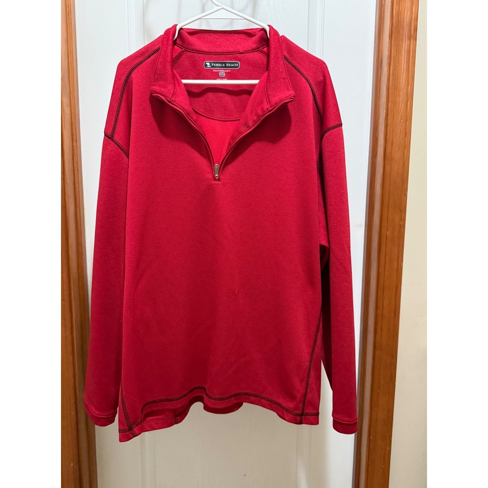 Pebble Beach Performance Mens XXL Red Quarter Zip Pullover Golf Shirt Long Sleev